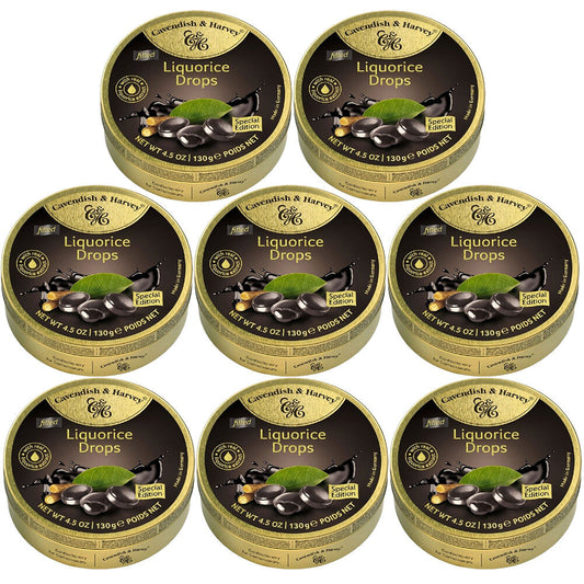 Cavendish and Harvey Liquorice Filled Drops 130g Tin Sweets Candy Lollies x 8
