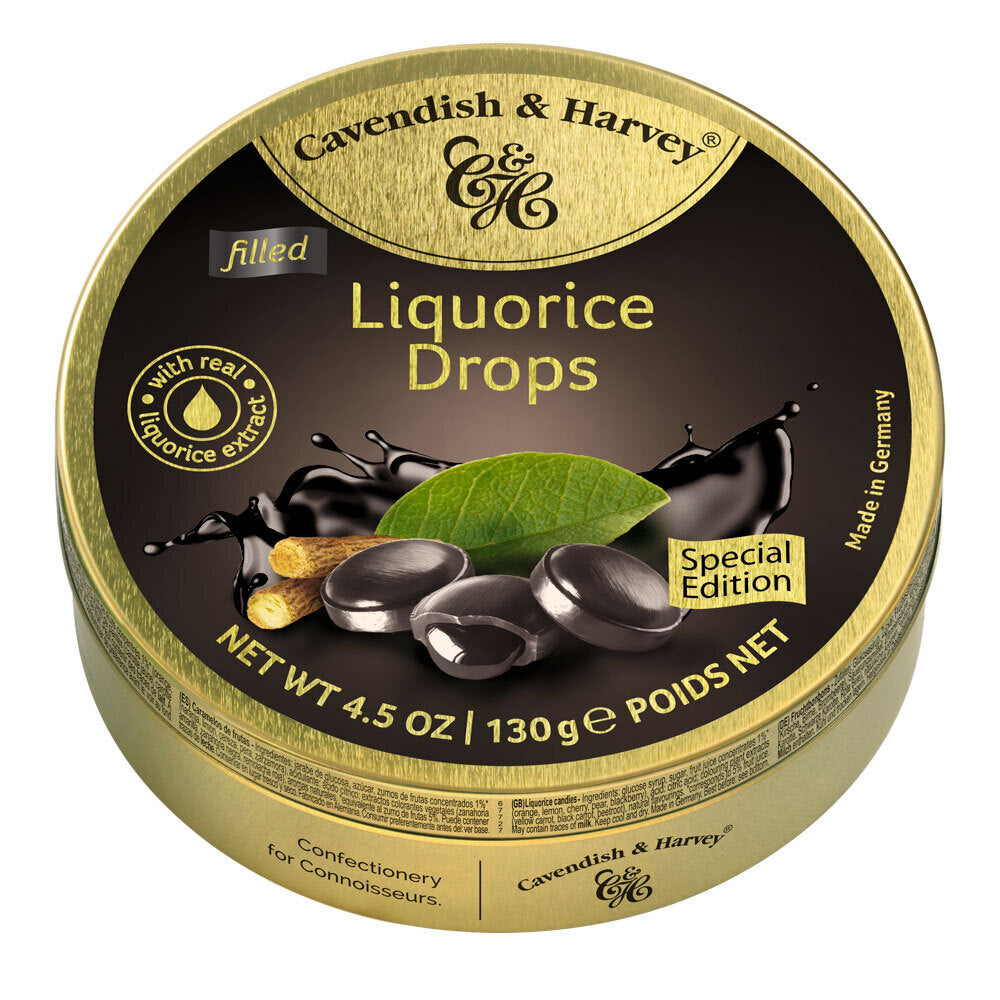 Cavendish and Harvey Liquorice Filled Drops 130g Tin Sweets C&H Candy Lollies