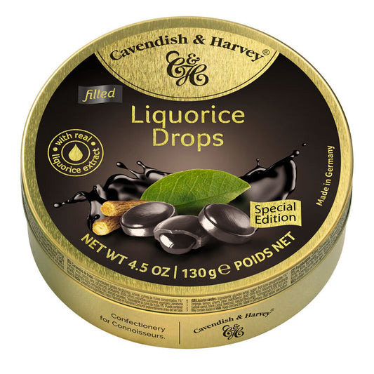 Cavendish and Harvey Liquorice Filled Drops 130g Tin Sweets C&H Candy Lollies