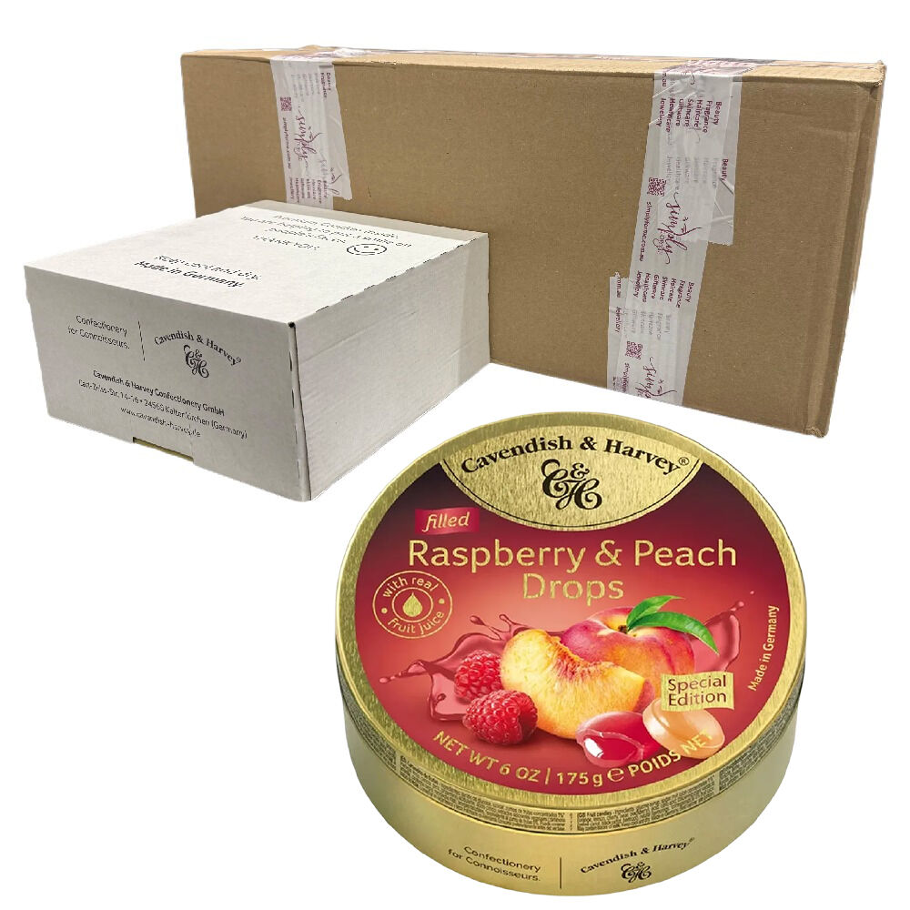 Cavendish and Harvey Raspberry & Peach Drops 175g Tin Sweets Candy Lollies x 50