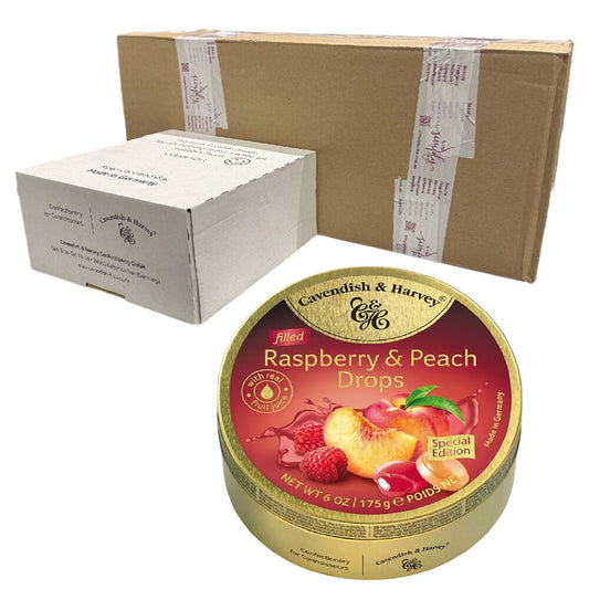 Cavendish and Harvey Raspberry & Peach Drops 175g Tin Sweets Candy Lollies x 50