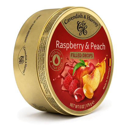 Cavendish & Harvey Raspberry & Peach Drops 175g Tin Sweets C&H Candy Lollies
