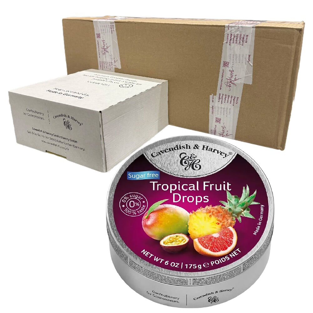 Cavendish and Harvey Tropical Fruit Drops 175g Tin Candy Sugar Free Sweets x 50