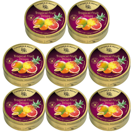 Cavendish and Harvey Tropical Fruit Drops 200g Tin Sweets Candy Lollies x 8