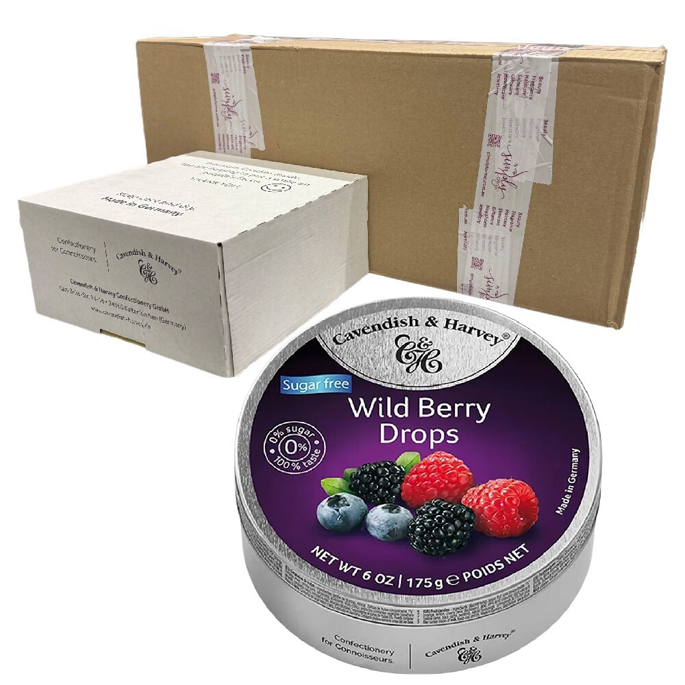 Cavendish and Harvey Tin Sweets 175g Sugar Free Wild Berry Candy Lollies x 50