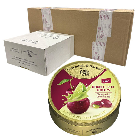 Cavendish and Harvey Double Fruit Cherry Drops Filled With Lime 175g Tin x 50