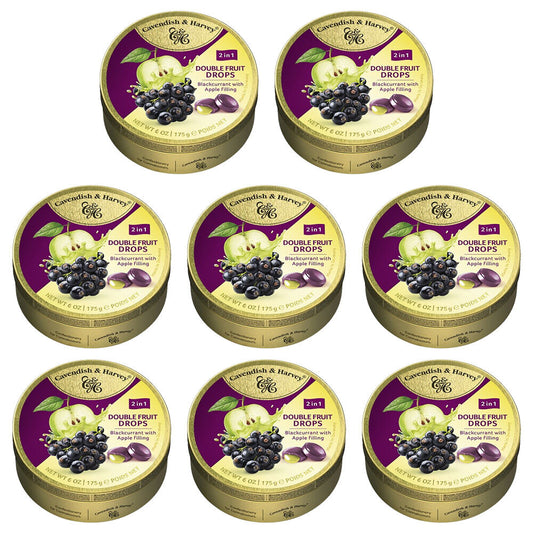 Cavendish and Harvey Double Fruit Blackcurrant Drops Filled With Apple 175g Tin Sweets x 8