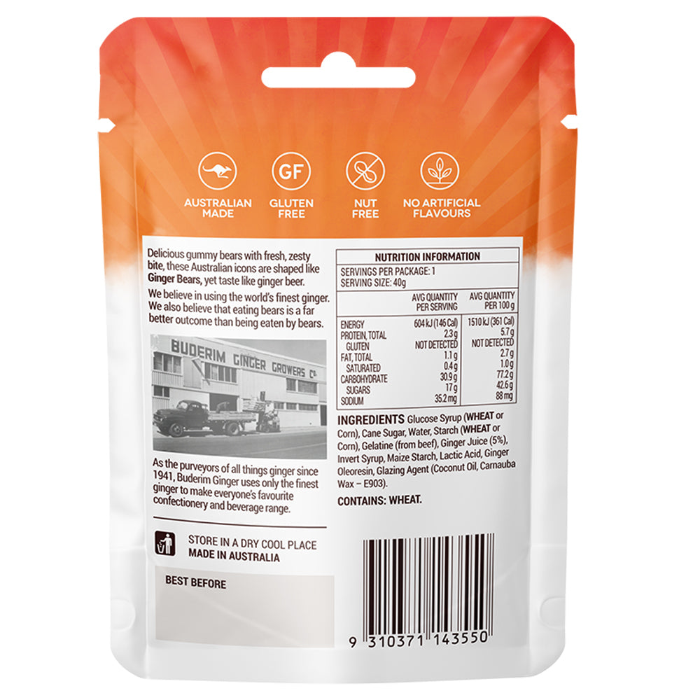 Buderim Ginger Bears Chewable Treat Snack Pack 40g