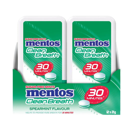 Mentos CleanBreath Spearmint Sugar Free Mints 21g Display of 12