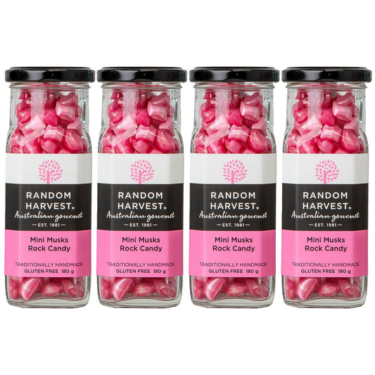 Random Harvest Mini Musk Rock Candy 4 Pack 180g Glass Jar Gluten Free Sweets