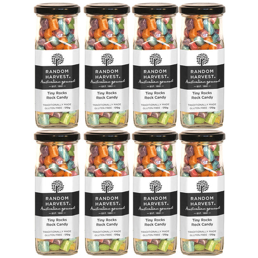 Random Harvest Tiny Rocks Rock Candy 8 x 170g Glass Jars Colourful Vegan Sweets