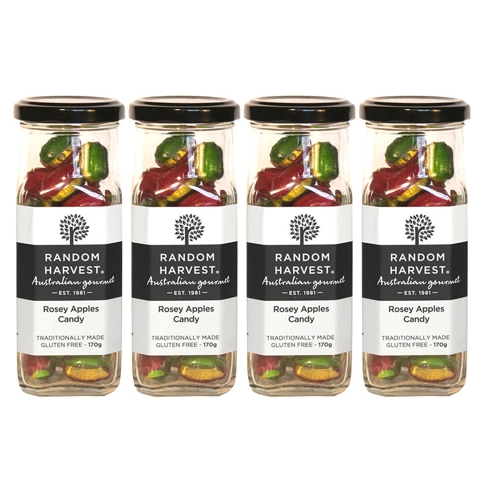 Random Harvest Rosey Apples Rock Candy 4 Pack 170g Glass Jar Vegan ...