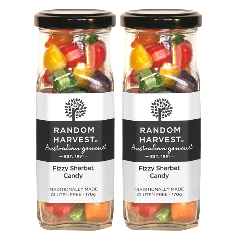 Random Harvest Fizzy Sherbet Candy 2 x 170g Jars Gluten Free Vegan Australian Made