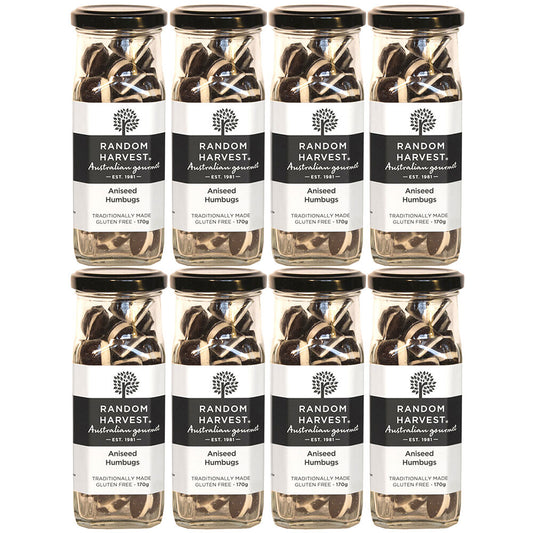 Random Harvest Aniseed Humbugs Rock Candy 8 x 170g Jars Gluten Free Vegan Sweets