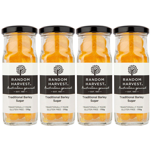 Random Harvest Barley Sugar Candy 4 Pack 170g Glass Jar Vegan Australian Sweets