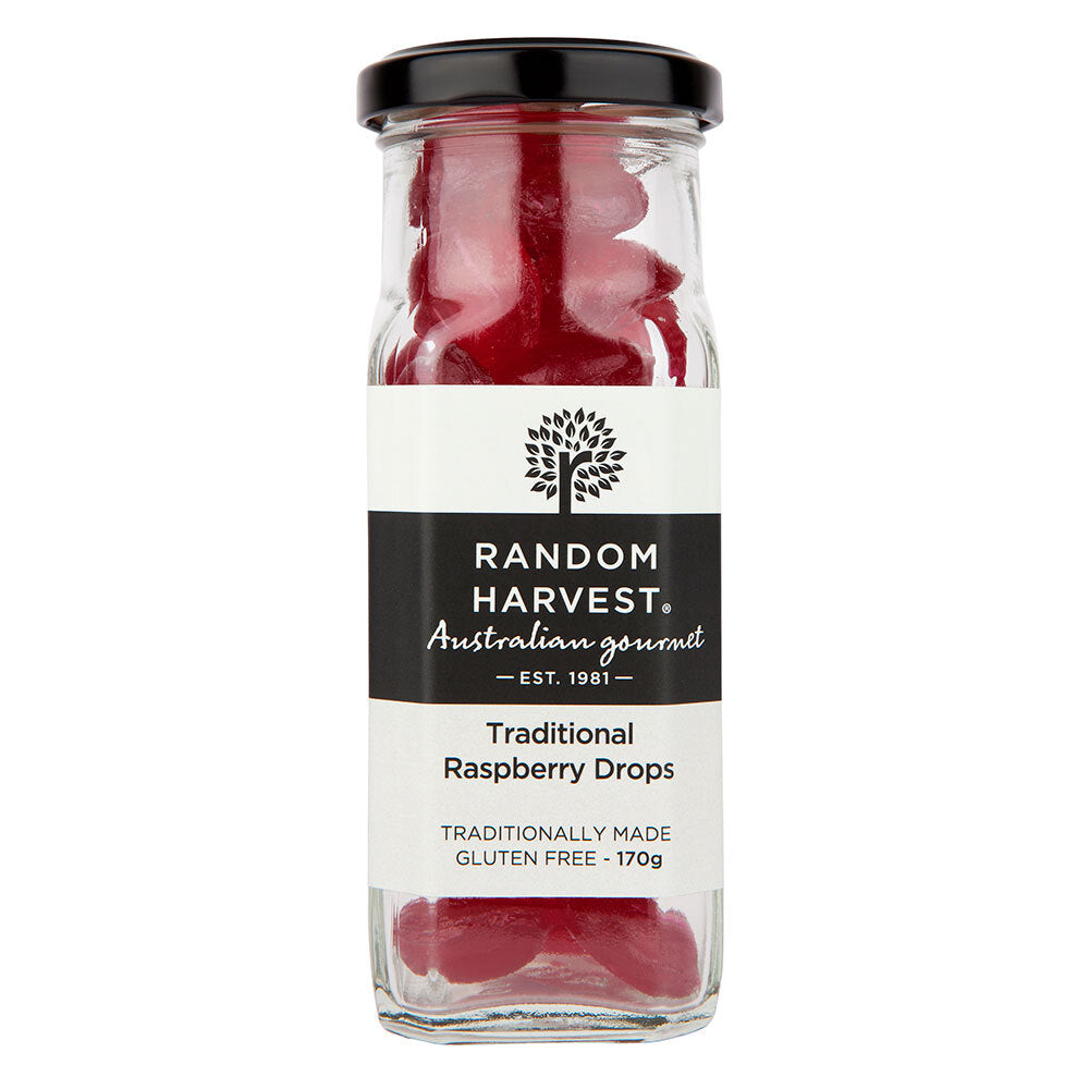 Fruity Raspberry Drops Random Harvest Traditional Raspberry Drops Sugar Candy 170g – Travel Sweets