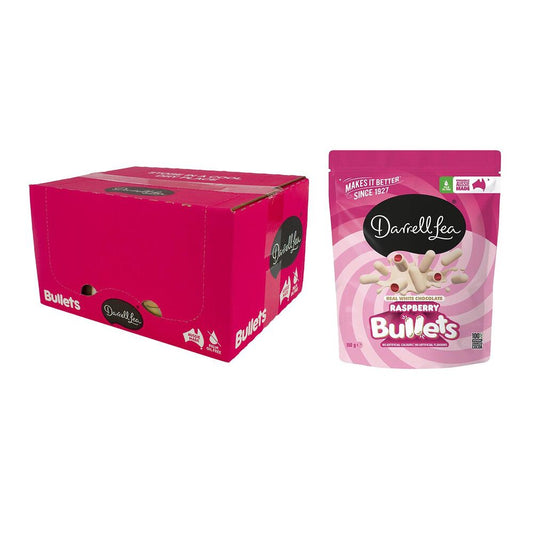 Darrell Lea White Chocolate Raspberry Bullets 150g Display of 12