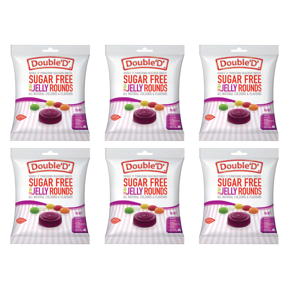 Double D Sugar Free Fruit Jelly Rounds 6 Pack 70g Each Individually Wrapped