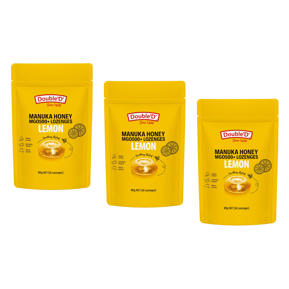 Double D Manuka Honey MGO500 Lemon Lozenges 80g Pack of 3