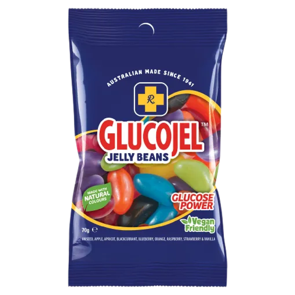 GLUCOJEL Jelly Beans 70g Glucose Energy Candy Vegan Friendly Lollies
