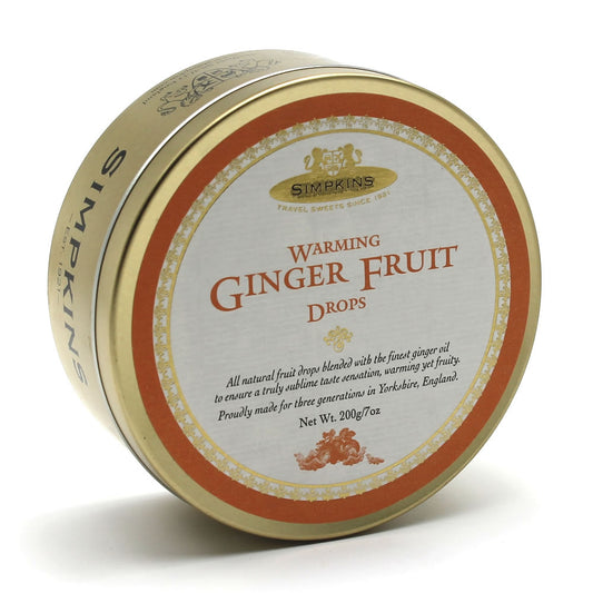 Simpkins Warming Ginger Fruit Drops 200g Tin Sweets Candy Lollies