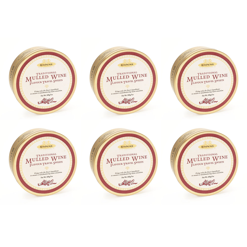 6 x Simpkins Traditional Mulled Wine Drops 175g Tin Sweets Candy Lollies
