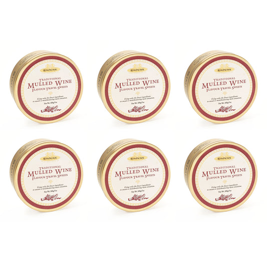 6 x Simpkins Traditional Mulled Wine Drops 175g Tin Sweets Candy Lollies