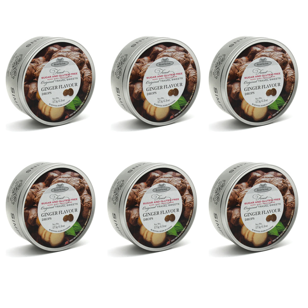 6 x Simpkins Sugar Free Ginger Flavour Drops 175g Tin Sweets Candy Lollies