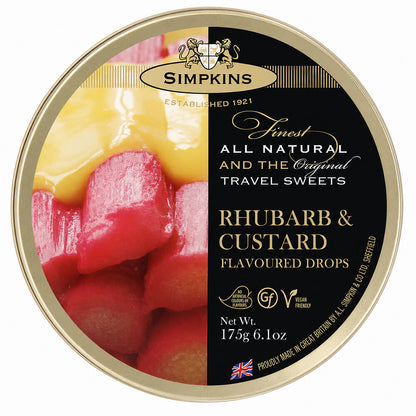 Simpkins Rhubarb and Custard Drops 175g Tin Sweets Candy Lollies
