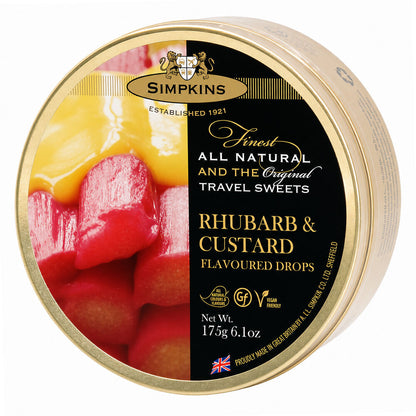 Simpkins Rhubarb and Custard Drops 175g Tin Sweets Candy Lollies