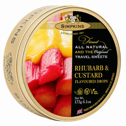 Simpkins Rhubarb and Custard Drops 175g Tin Sweets Candy Lollies