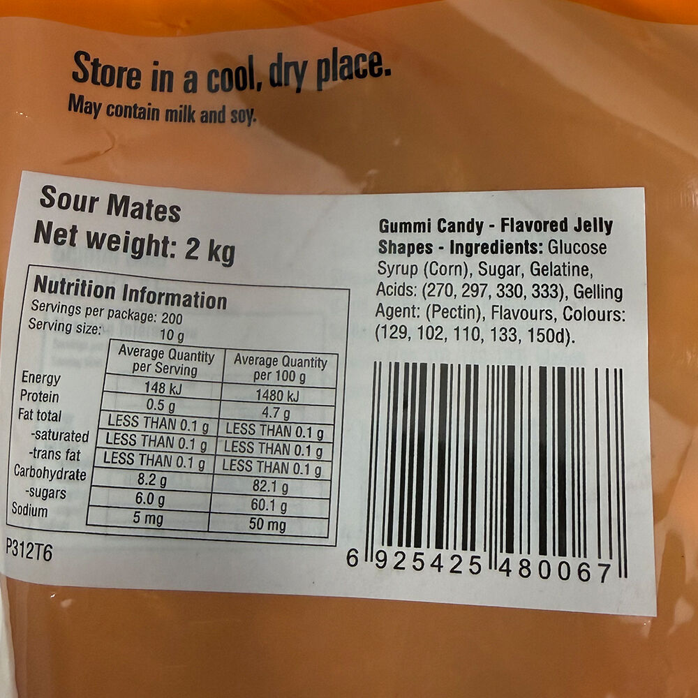 Trolli Sour Mates Gummi Candy 2kg Bulk Bag Sour Chewy Sweets