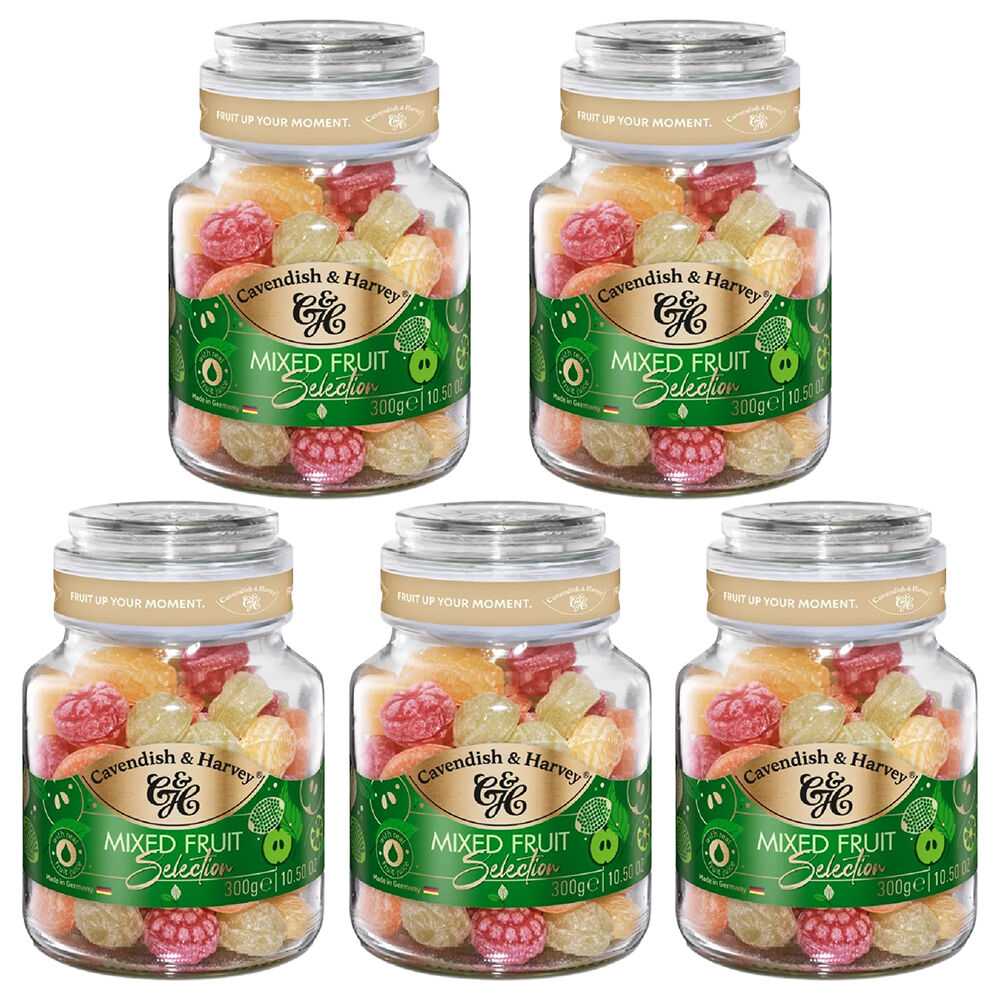Cavendish & Harvey Mixed Fruit Candy Jar 300g Vegan Halal Kosher Sweets x 5 Jars