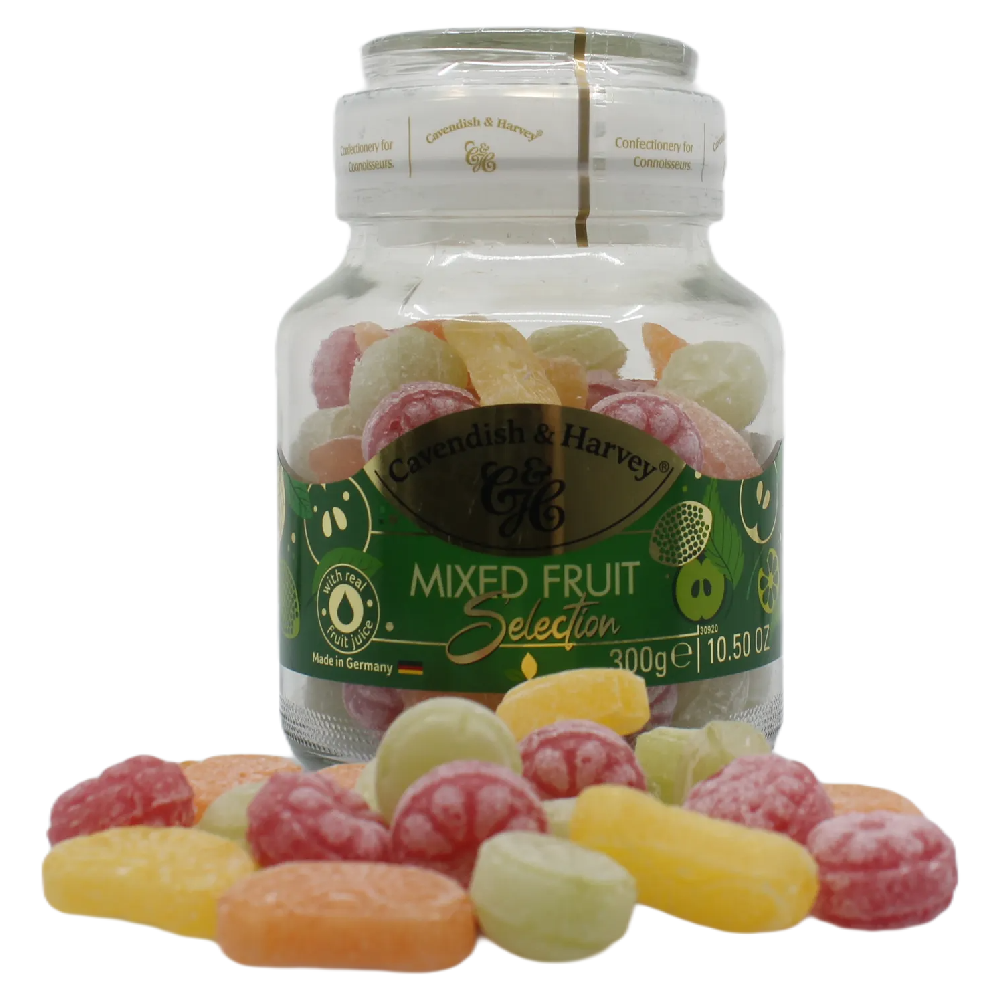 Cavendish and Harvey Fruit Candy Jar 300g Gluten Free Vegan Halal Kosher Sweets