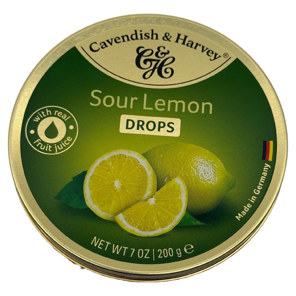 Cavendish & Harvey Sour Lemon Drops 200g Tin Sweets Fruit Candy Lollies x 10