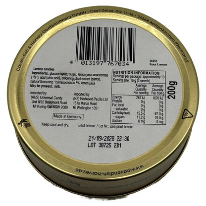 Cavendish & Harvey Sour Lemon Drops 200g Tin Sweets Candy Fruit Lollies x 2