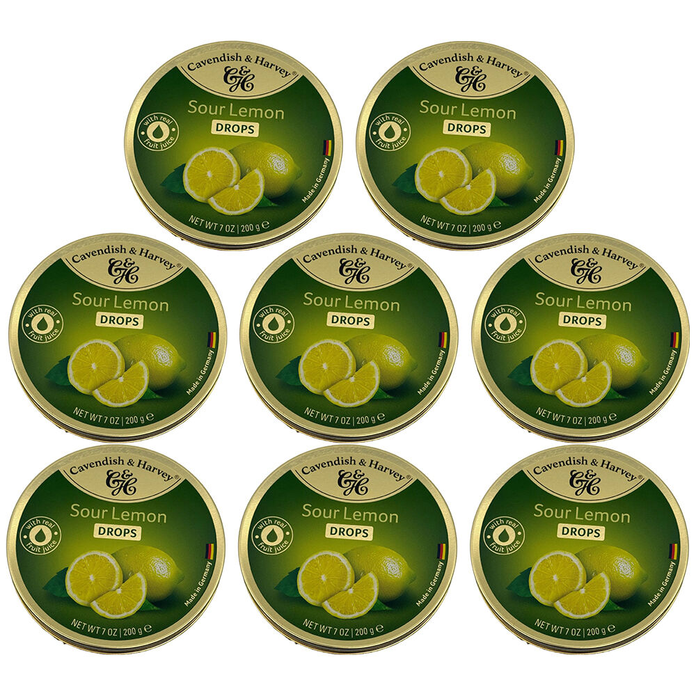 Cavendish & Harvey Sour Lemon Drops 200g Tin Sweets Candy Fruit Lollies x 8