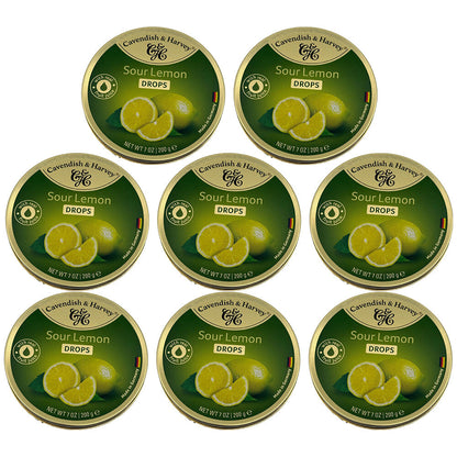 Cavendish & Harvey Sour Lemon Drops 200g Tin Sweets Candy Fruit Lollies x 8