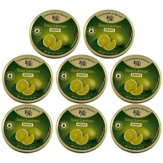 Cavendish & Harvey Sour Lemon Drops 200g Tin Sweets Candy Fruit Lollies x 8