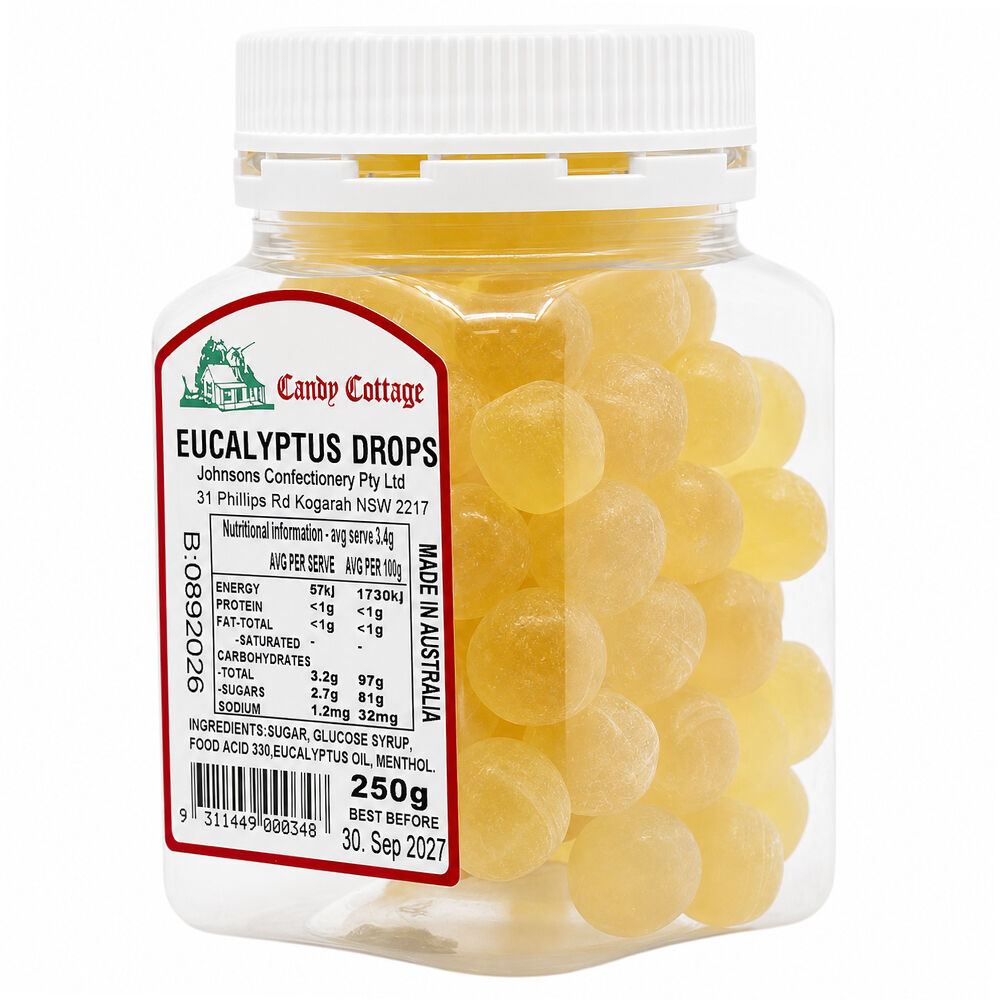 Candy Cottage Eucalyptus Drops 250g Old Fashioned Lollies Sweets 2 Pack