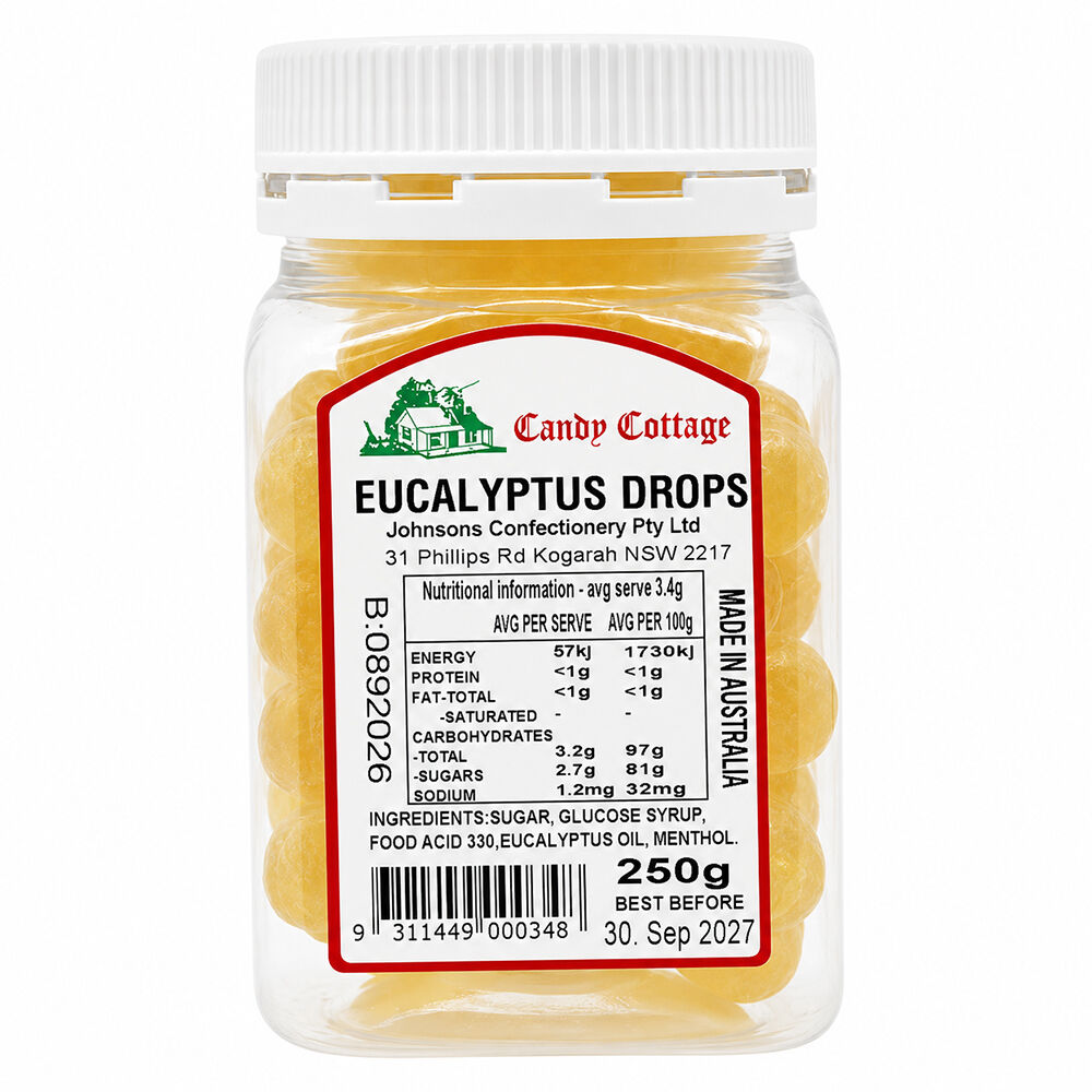 Candy Cottage Eucalyptus Drops 3 x 250g Old Style Lollies Set Australia