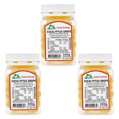 Candy Cottage Eucalyptus Drops 3 x 250g Old Style Lollies Set Australia