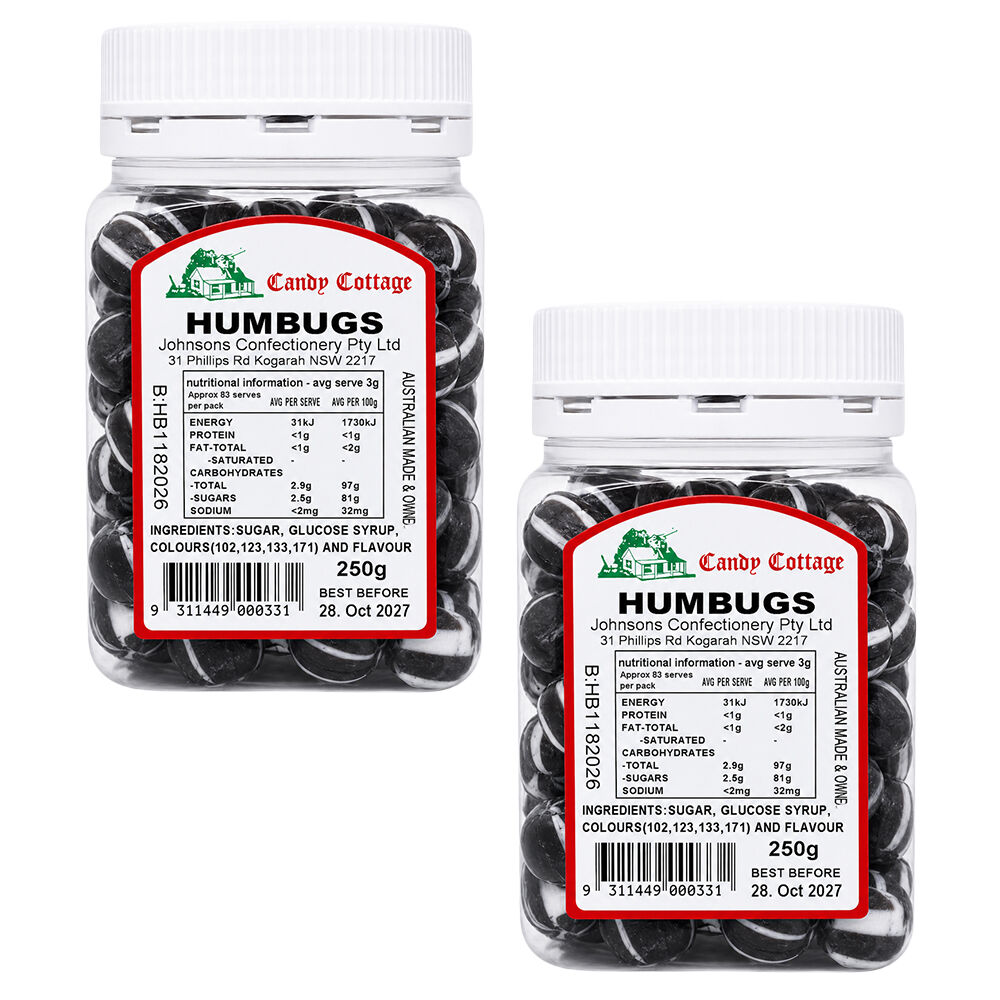 Candy Cottage Humbugs Old Fashioned Lollies Sweets 2 x 250g Pack