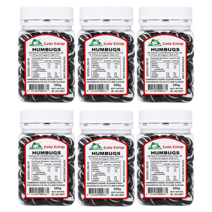 Candy Cottage Humbugs 6 x 250g Peppermint Lollies Set Made in Australia