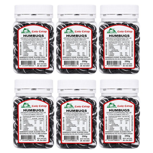 Candy Cottage Humbugs 6 x 250g Peppermint Lollies Set Made in Australia