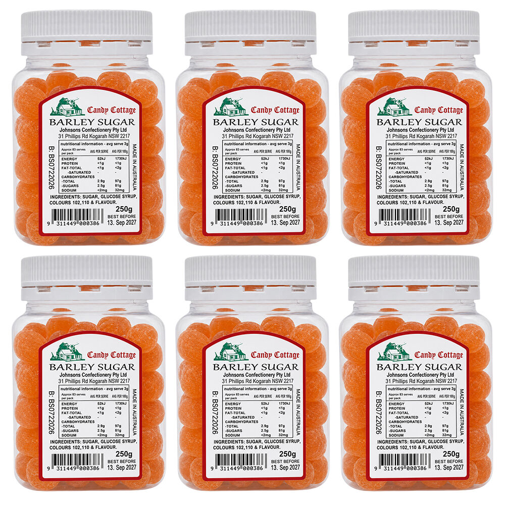 Candy Cottage Barley Sugar 6 x 250g Old Style Australian Lollies Set