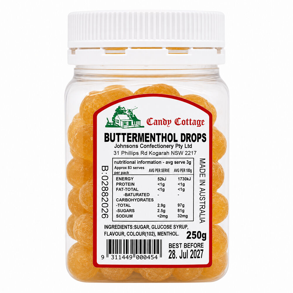 Candy Cottage 10 x Butter Menthol 250gm Old Fashioned Lollies Sweets Bulk Pack