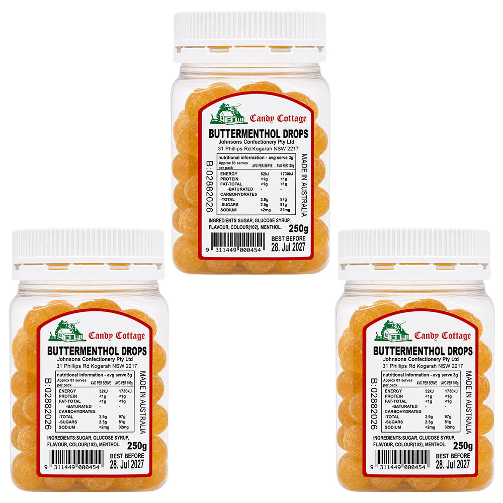 Candy Cottage Butter Menthol 3 x 250g Old Style Lollies Set Australian