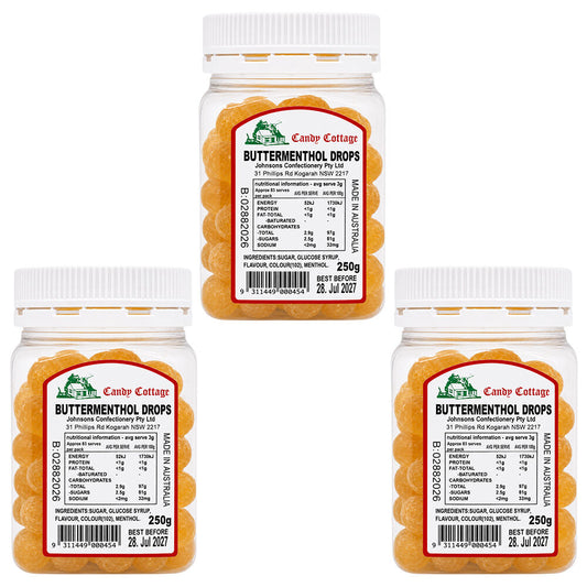 Candy Cottage Butter Menthol 3 x 250g Old Style Lollies Set Australian
