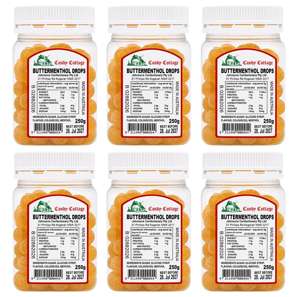 Candy Cottage Butter Menthol 6 x 250g Old Style Lollies Set Australian